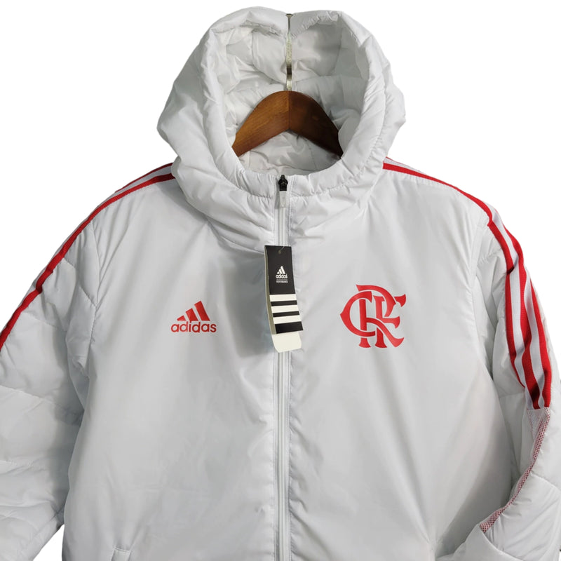 Jaqueta Corta-Vento Flamengo 23/24 Masculina Adidas - Branco com detalhes em vermelho